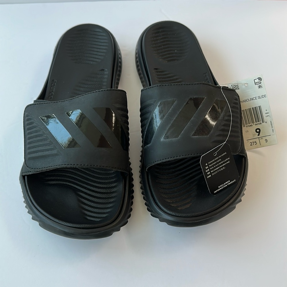 Adidas Mens Alphabounce Slides Black Adjustable Slip On Sandals